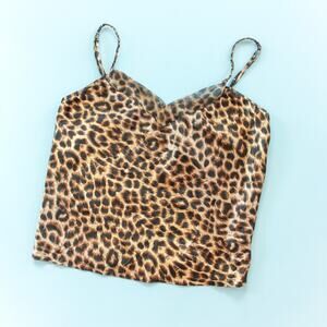 Vintage Gilligan & O'Malley Leopard Satin Sleeveless Tank Top Cami Size Small